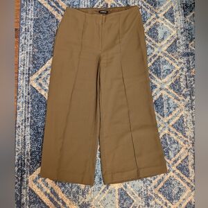 Express Women's Olive Cropped High Rise Wide Leg Dress Pants